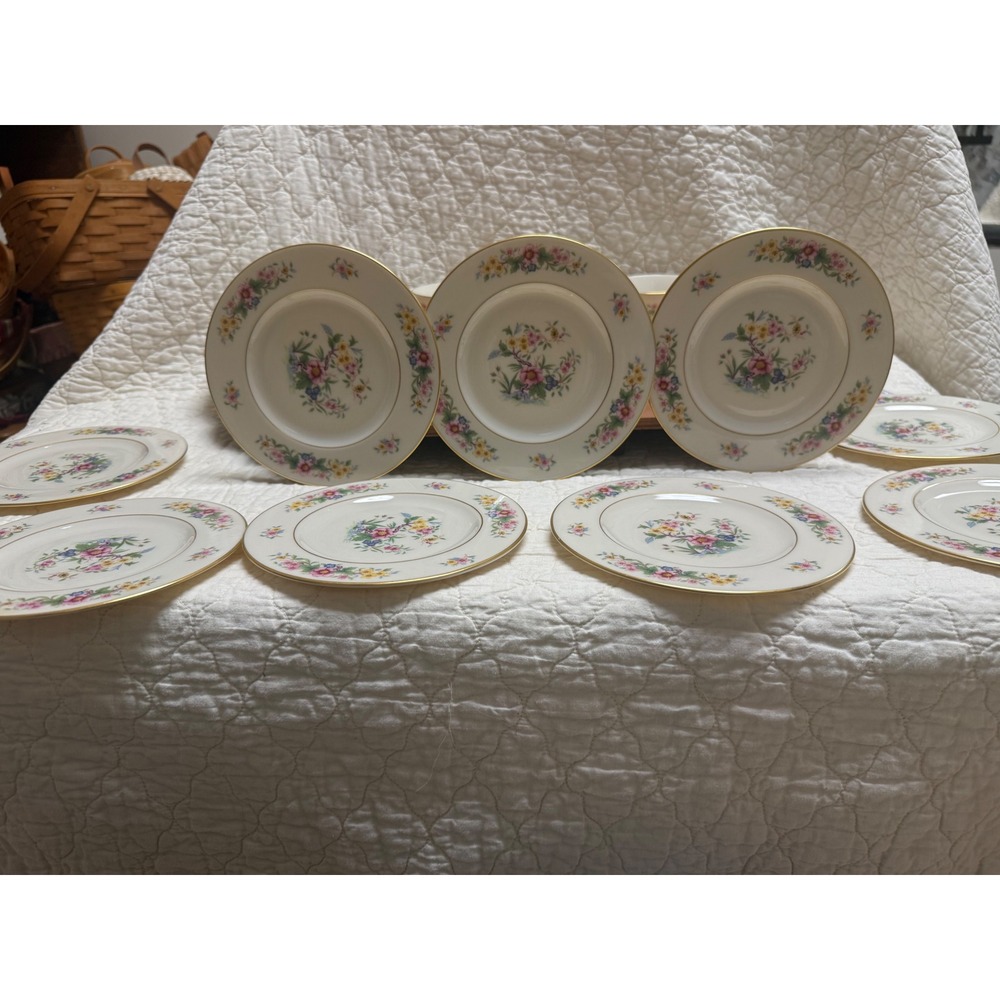 Lenox Avon‎ S-300 Bread and Butter Plates Set of 10 Floral Gold Trim Ivory China